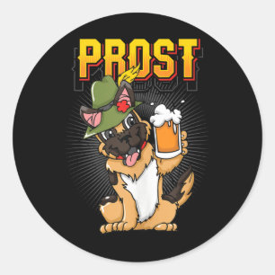 German Shepherd Dog Beer Mug Bavaria Prost Tank To Classic Round Sticker