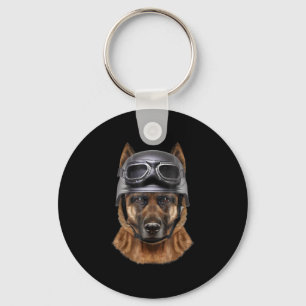 German Shepherd Dog, Biker In Motorcycle Helmet Key Ring