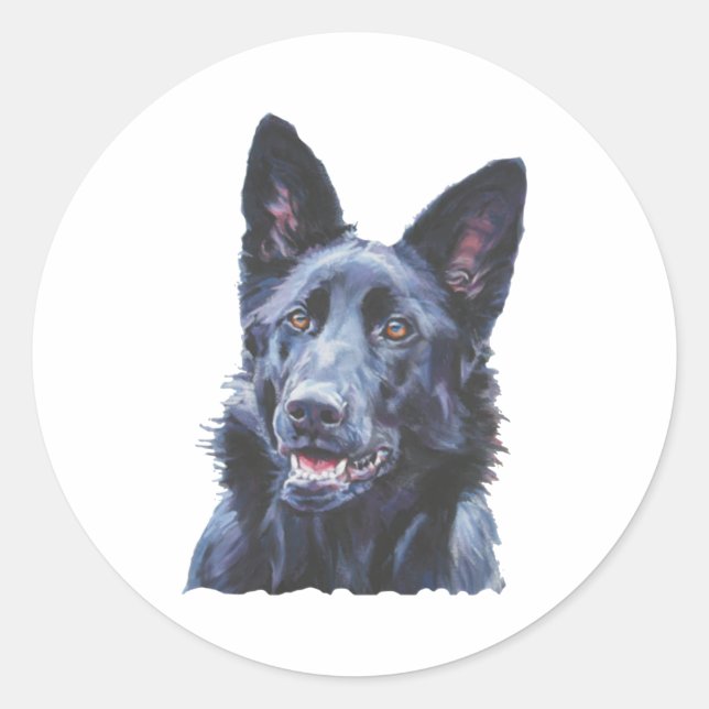 german shepherd dog black classic round sticker (Front)