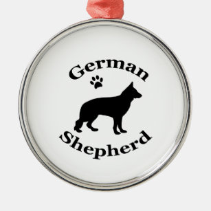 German Shepherd dog black silhouette paw print Metal Tree Decoration