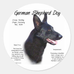 German Shepherd Dog (blk) History Design Classic Round Sticker