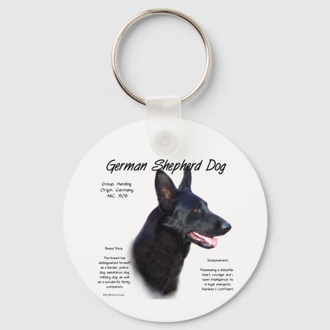 German Shepherd Dog (blk) History Design Key Ring (Front)