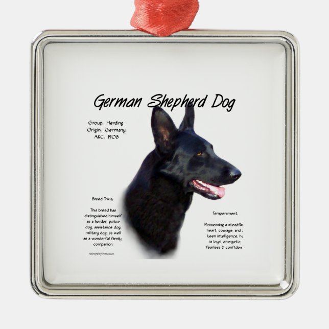 German Shepherd Dog (blk) History Design Metal Ornament (Front)