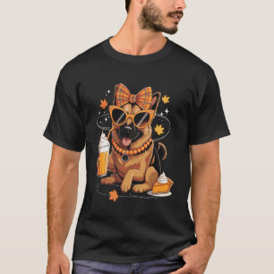 German Shepherd Dog Bow Girls Autumn Leaves Thanks T-Shirt