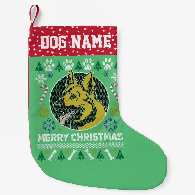 German Shepherd Dog Breed Ugly Christmas Sweater Small Christmas Stocking (Front)