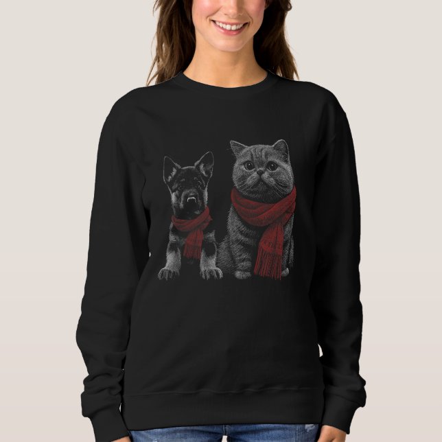 German Shepherd Dog British Shorthair Cat Wearing  Sweatshirt (Front)
