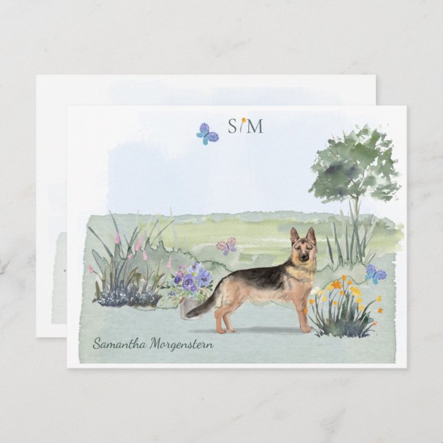 German Shepherd Dog Butterfly Monogram Name    Card (Front/Back)