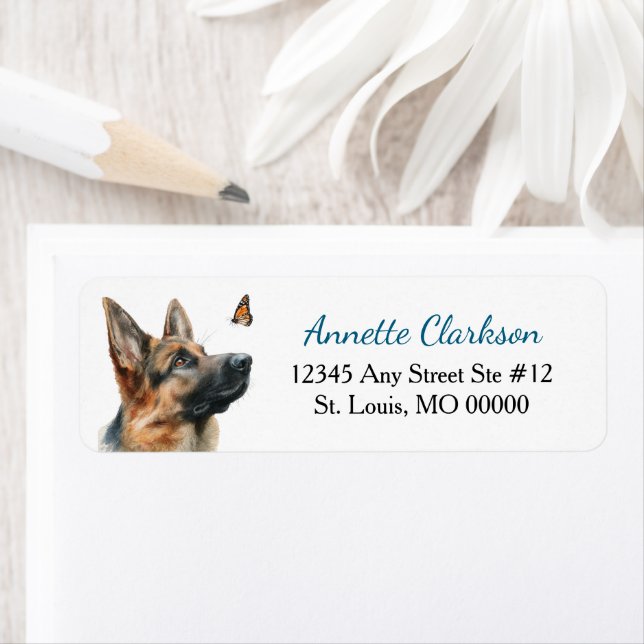 German Shepherd Dog Butterfly Wonder Return Address Label (Insitu)