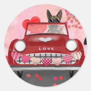 German Shepherd Dog Car with Hearts Valentine's  Classic Round Sticker