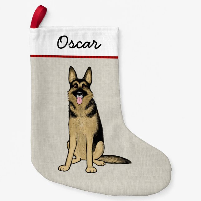 German Shepherd Dog Cartoon Black and Tan Custom Small Christmas Stocking (Front)