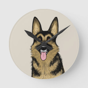 German Shepherd Dog   Cartoon Dog   Pet Art Round Clock