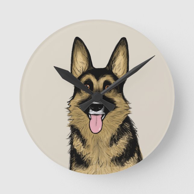 German Shepherd Dog | Cartoon Dog | Pet Art Round Clock (Front)