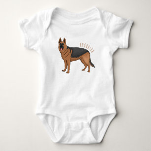 German shepherd dog cartoon illustration baby bodysuit