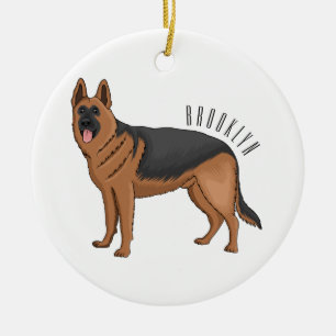 German shepherd dog cartoon illustration ceramic ornament