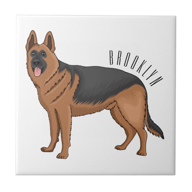 German shepherd dog cartoon illustration  ceramic tile (Front)