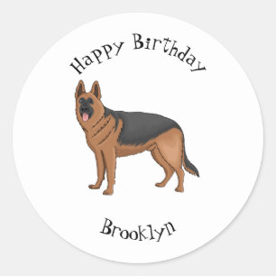German shepherd dog cartoon illustration  classic round sticker