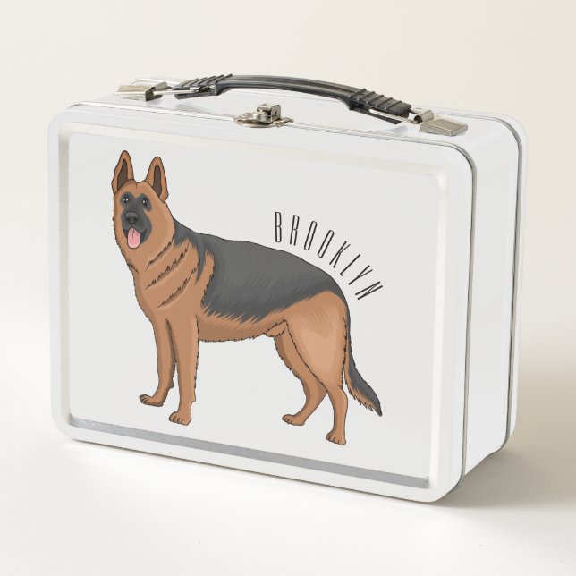 German shepherd dog cartoon illustration metal lunch box (Front)