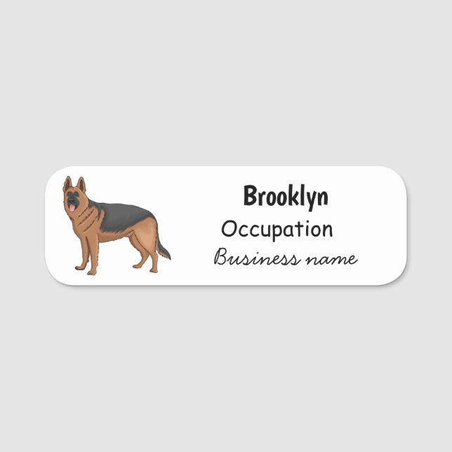 German shepherd dog cartoon illustration  name tag (Front)
