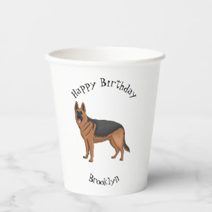 German shepherd dog cartoon illustration paper cups