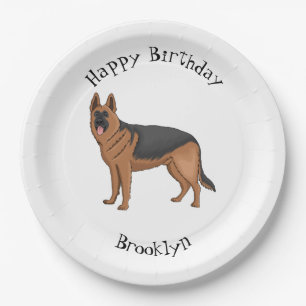 German shepherd dog cartoon illustration  paper plate