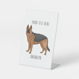 German shepherd dog cartoon illustration pedestal sign