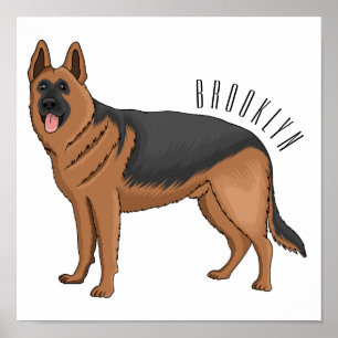German shepherd dog cartoon illustration  poster