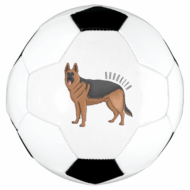 German shepherd dog cartoon illustration  soccer ball (Front)
