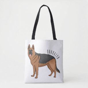 German shepherd dog cartoon illustration tote bag