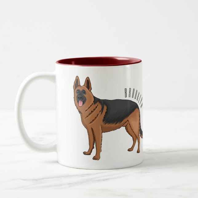 German shepherd dog cartoon illustration Two-Tone coffee mug (Left)