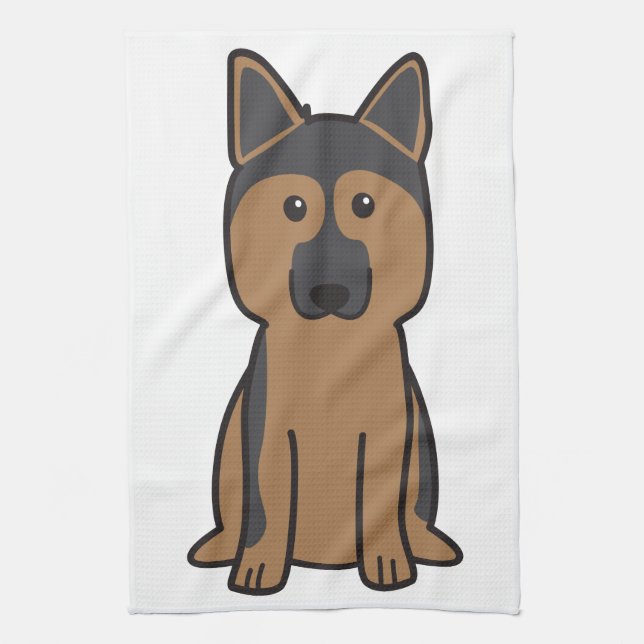 German Shepherd Dog Cartoon Tea Towel (Vertical)