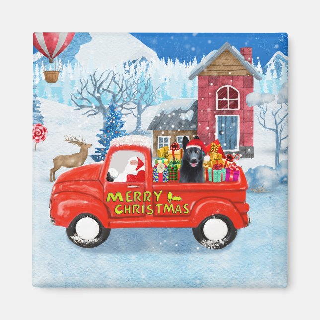 German Shepherd Dog Christmas Delivery Truck Snow  Magnet (Front)