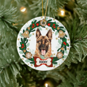 German Shepherd Dog Christmas Dog Cookie Wreath Ceramic Ornament