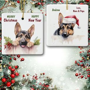 German Shepherd Dog Christmas Fence Ceramic Ornament