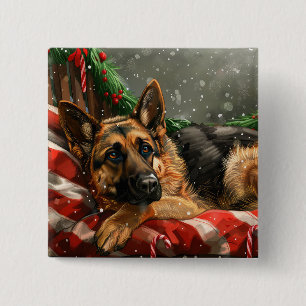 German Shepherd Dog Christmas Festive 15 Cm Square Badge