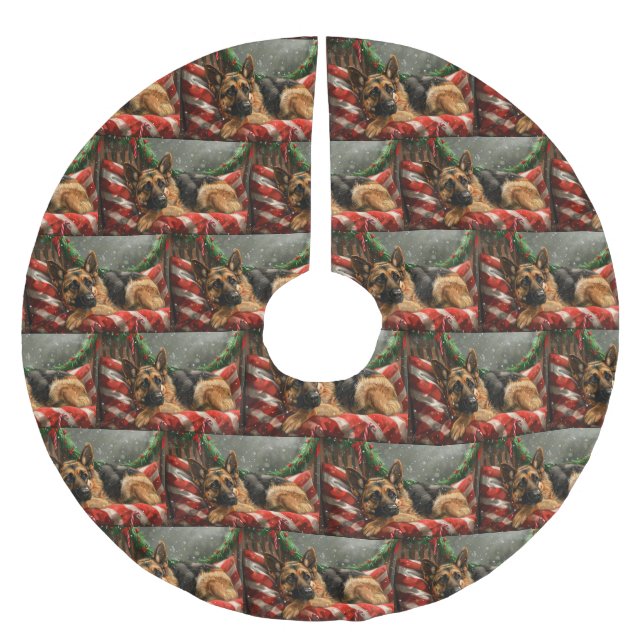 German Shepherd Dog Christmas Festive Brushed Polyester Tree Skirt (Front)