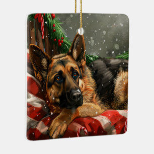 German Shepherd Dog Christmas Festive Ceramic Ornament
