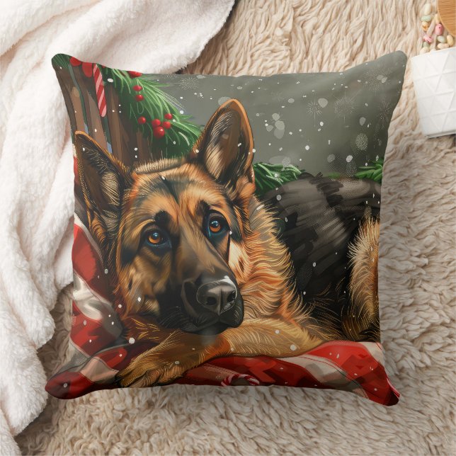 German Shepherd Dog Christmas Festive Cushion (Blanket)