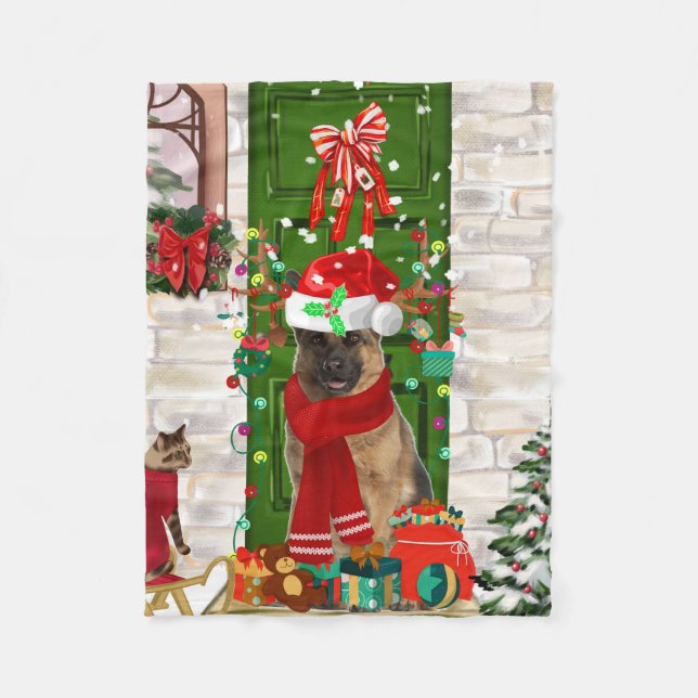 German Shepherd Dog Christmas  Fleece Blanket (Front)