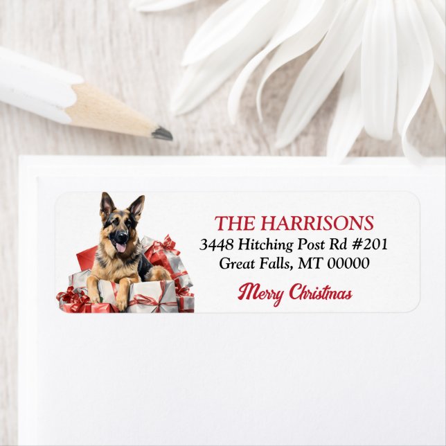 German Shepherd Dog Christmas Gifts Return Address Label (Insitu)
