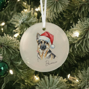 German Shepherd Dog Christmas Glass Tree Decoration