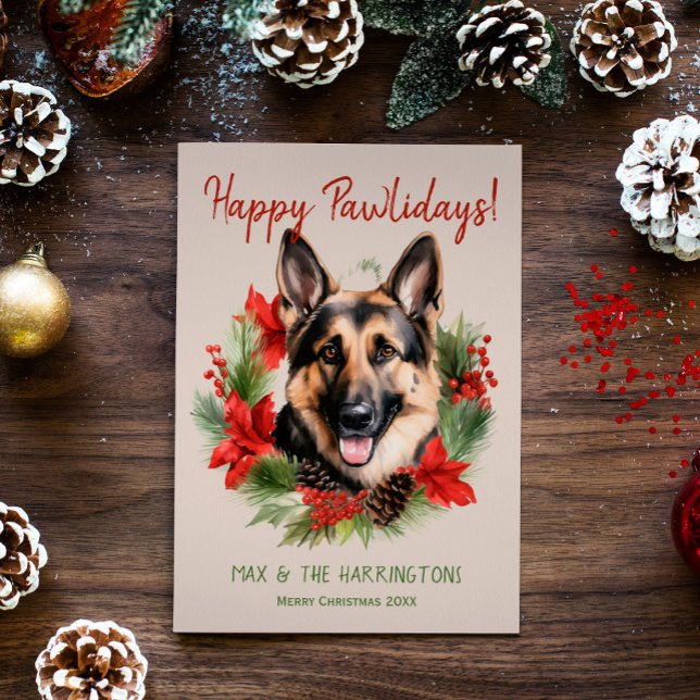 German Shepherd Dog Christmas Happy Pawlidays Holiday Card (Creator Uploaded)