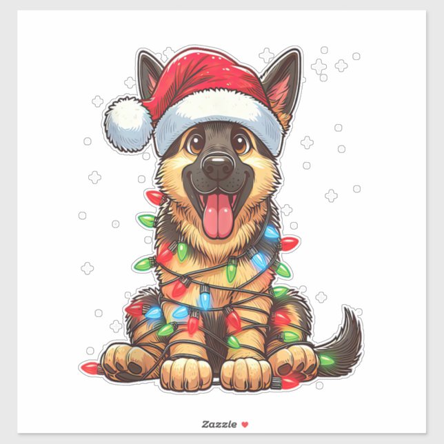 German Shepherd Dog Christmas Lights Santa Hat Xma (Sheet)