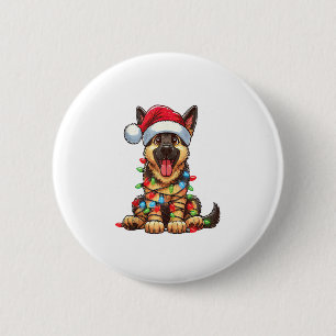 German Shepherd Dog Christmas Lights Santa Hat Xma 6 Cm Round Badge