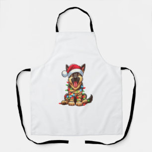 German Shepherd Dog Christmas Lights Santa Hat Xma Apron