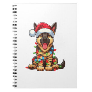 German Shepherd Dog Christmas Lights Santa Hat Xma Notebook