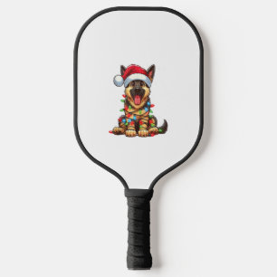 German Shepherd Dog Christmas Lights Santa Hat Xma Pickleball Paddle