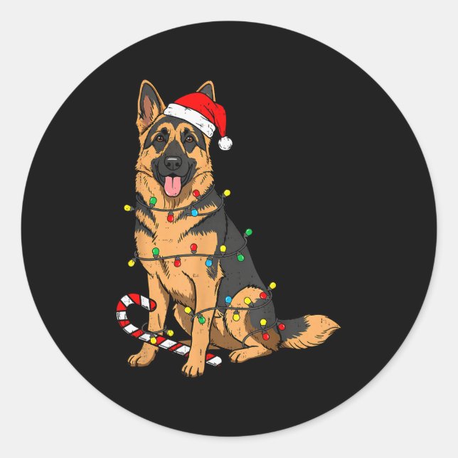German Shepherd Dog Christmas Lights Xmas Pet Dog  Classic Round Sticker (Front)
