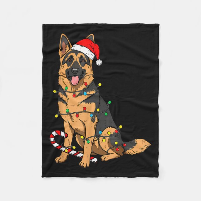 German Shepherd Dog Christmas Lights Xmas Pet Dog  Fleece Blanket (Front)