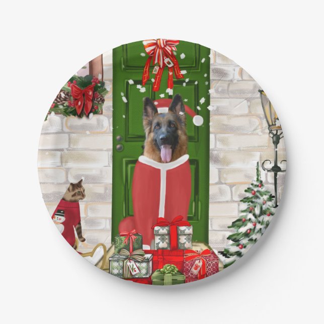 German Shepherd Dog Christmas Paper Plate (Front)