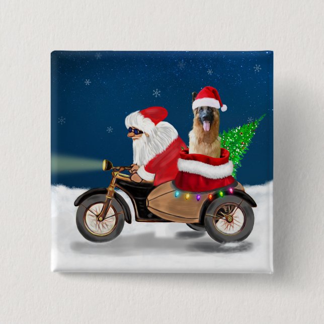 German Shepherd dog Christmas Santa Claus 15 Cm Square Badge (Front)